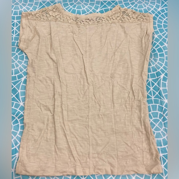 💛TODAY***$15***Ann Taylor Loft beige t-shirt with sheer neck and sleeves - Picture 4 of 5